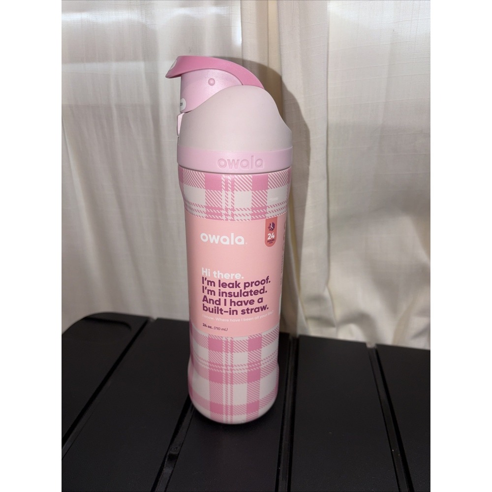 NWT Owala FreeSip 24oz Highland Pink Plaid Special Edition Water Bottle SEE PICS